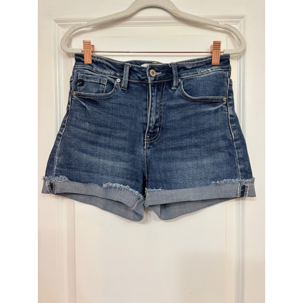 KanCan High Rise Cuffed Raw Hem Denim Shorts Medium Wash Blue Womens M